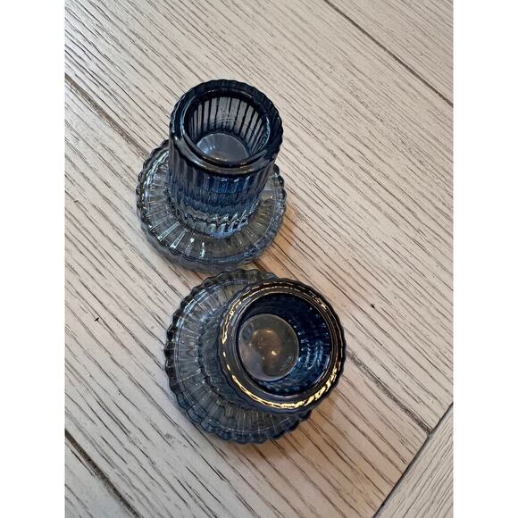 New Blue taper glass candlestick holders, 2. Measurements in pics. - Picture 3 of 6